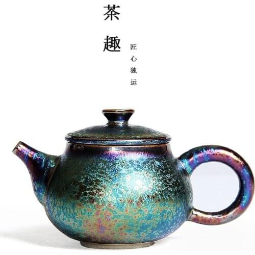 Built one variable obsidian variable temmoku glaze ceramic kung fu tea pot colorful peacocks glaze ceramic tea set teapot