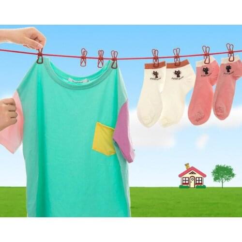 Retractable Clothesline Elastic Washing Line With 12 Clips Home Socks Underwear Clothes Hanger Windproof Stretch Drying Rack