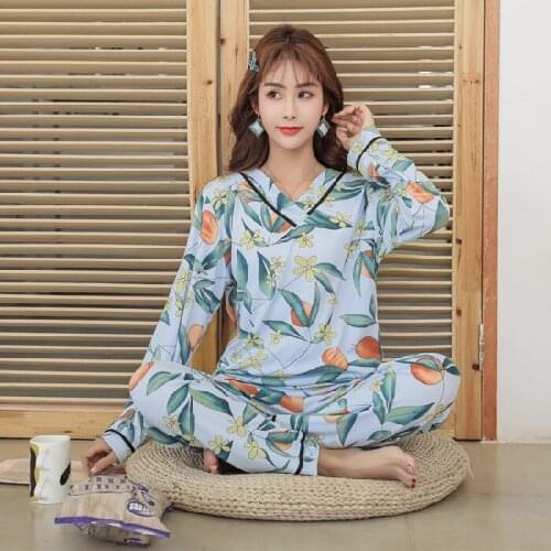Spring and Autumn New Style Pajamas Female V-neck "Long Sleeve Thin Sweet Korean-style Home Set