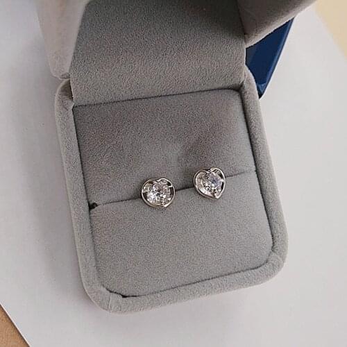 Romantic Heart metal Flower Crystal Stud Earrings white Color Design Zircon Earrings Fashion Jewelry For Women