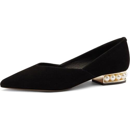 2021 Women Flats Pearl Heeled Slip Shoes Ballet Pointed Toe Dress Faux Suede Ladies Dancing Shoes