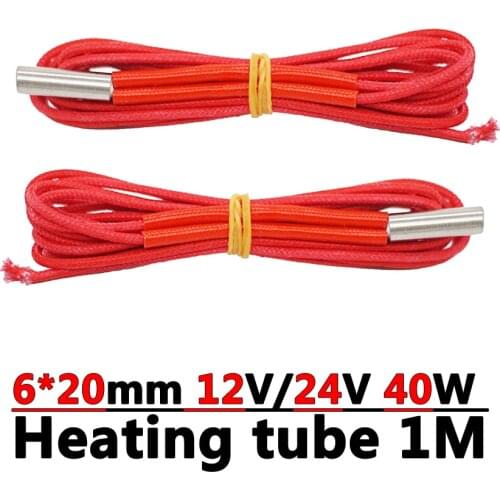 1pc 3D Printer Parts Heating pipe 12V/24V 40W Cartridge Heater 6*20mm For MK8 E3D V6 Extruder hot end Heat 1M Heating Tube