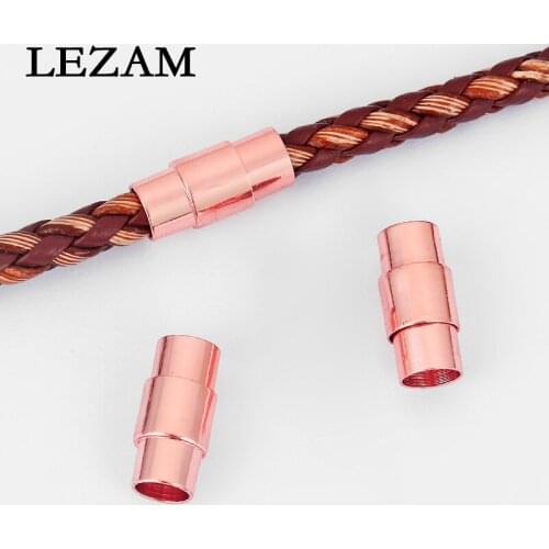 10pcs Charms Magnetic Clasp Rose Gold Round End Cap Connector Clasp For 6mm Round Leather Cord Jewelry Making Findings Material