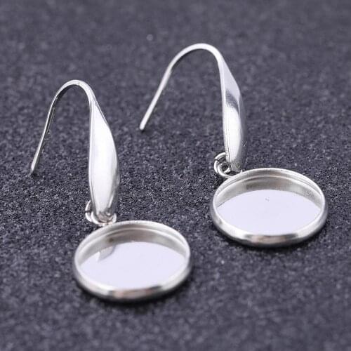 10pcs Stainless Steel 10mm 12mm Cabochon Earring Base Dangle Ear Wire Hooks Findings Diy Bezel Setting Blanks For Earrings