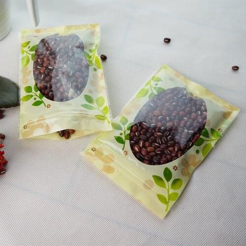 16*24cm,100 X High Transparent PET Zip Lock bag with green flower printed - Zipper Reusable plastic pouches clip seal packaging