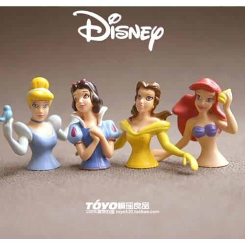 24PCS 5cm High quality Disney Snow White Princess bell bust real material doll ornaments cake decoration collection ornaments