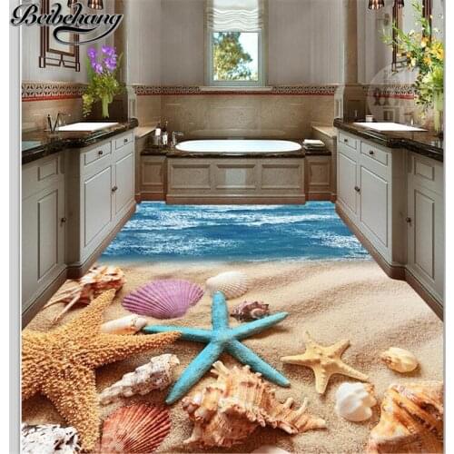 Beibehang Custom large-scale floor painted 3d three-dimensional summer beach shells 3D flooring tiles papel de parede wallpapers