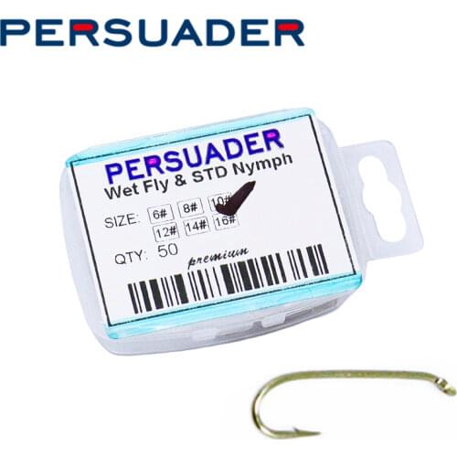 Persuader new 40pcs/box 1.5X lengthened wet fly hook standard nymph hook 4# 8# 12# 16# wet fly nymph fly fishing hooks