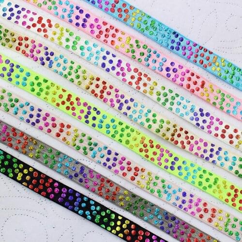 5yds,5/8" Hot Gradient Rainbow Dots Fold Over Elastic Stretch Foldover FOE Elastics for Hair Ties Headbands Hair,E-20508-1005