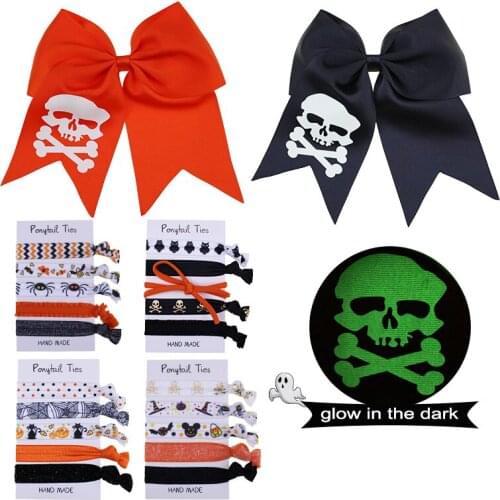 6 inch glow in the dark bows hair ties Halloween Headwear Children Girls Hair Accessories