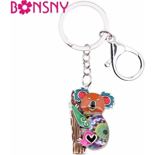 Bonsny Animal Enamel Australia Koala Bear Key Chains For Women Keyrings Gift For Girl HandBag Charms Keychains Fashion Jewelry
