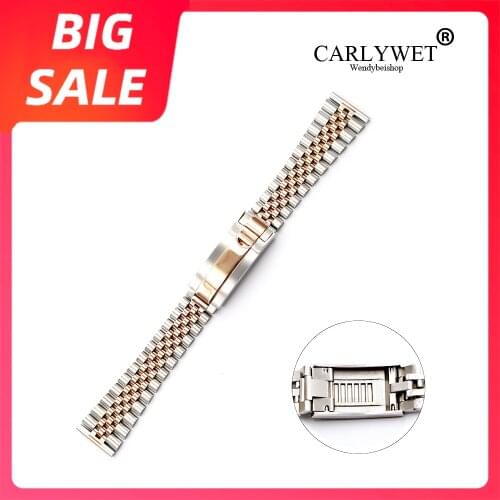 CARLYWET 20 22mm Black Stainless Steel Wrist Watch band Bracelet Glide Lock Clasp For Rolex Omega Tudor Seiko Breitling Orient