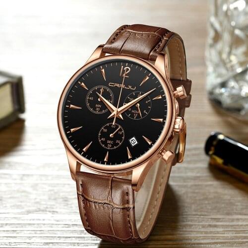 2019 New CRRJU Casual Brown Leather Fashion Quartz Mens Watches Top Brand Luxury Waterproof Clock Relogio Masculino dropshipping