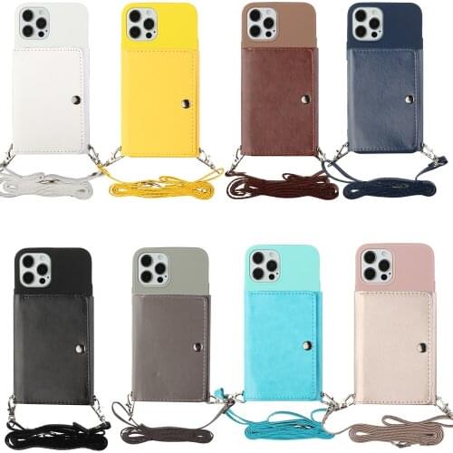 For iPhone 6 7 8 Plus X XR XS Max 11 12 Pro Max Mini Wallet Phone Case Back Stand Cover Shell With Long Diagonal Shoulder Strap