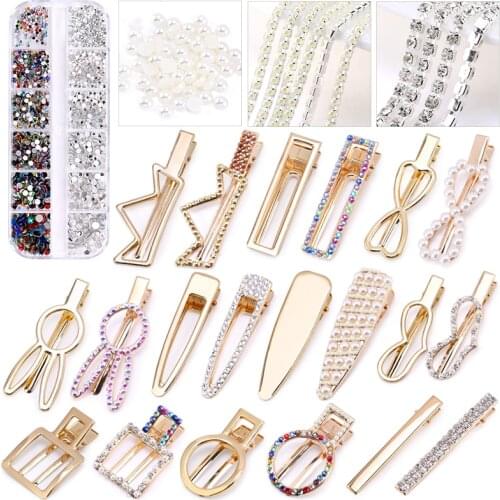DIY Rhinestones Hair Clips Pearls Handmade Pin for Women Fashion Barrettes Headwear Girls Sweet Hairpins Hair Accessorie