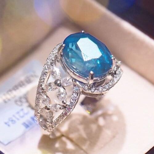 Classic Big Oval Blue Zircon Rings For Women Jewelry Wedding Engagement Gift Luxury Crystal Stone Silver Color S Rings Wholesale