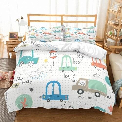 49Cartoon Vehicle Bedding Set Cars Motor Kids Duvet Cover Set 3D Microfiber Bed Linen with Pillowcase Set 2/3pcs Home Bedclothes