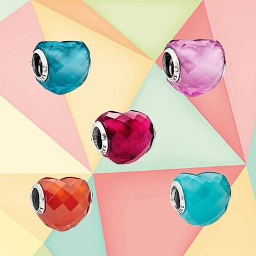 New High Quality 925 Sterling Silver Blue Green Multi-faceted Pink Love Heart Shape Pendant Diy Original Ladies Jewelry Gift