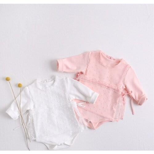 Sweet princess girls costume autumn cotton long sleeve mesh lace infant kids jumpsuit toddler baby overalls children onesie