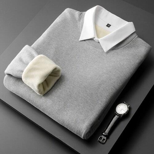 Shirt collar sweater mens fake two-piece long-sleeved autumn 2021 new casual knitted sweater jacket jacket with fake collar