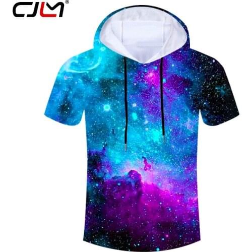 CJLM Hooded T Shirts Male Hot O-neck Starry 3D Tee Shirt Printing Starry sky Streetwear Oversized Habiliment Unisex Thin Hood