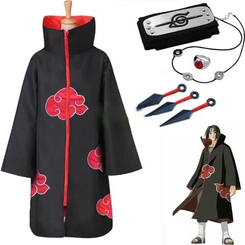 Harajuku Cosplay Anime character Cloak Cosplay Costume Ring Headband Halloween Akatsuki Member Costumes Cloak Accessories Suit