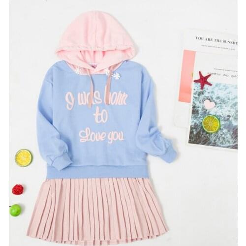 2021 Autumn New Sweet Kid Clothes Little Girl Splicing Dress Long Sleeve Sweater Short Dress For Girls Princess Dresses 3-7 Year