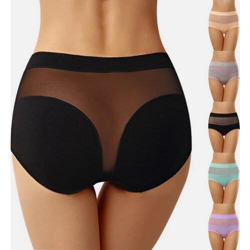 New Style Push Up Ladies Cotton High Waist hip-lift Sexy Panties high-elasticity Plus Size Mesh Lace Triangular Underwear Women
