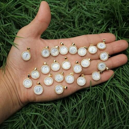 Letter Round Shape Pendant Charm Necklaces Gold Color CZ Cubic Zirconia Shell A- Z Alphabet Jewelry For Women