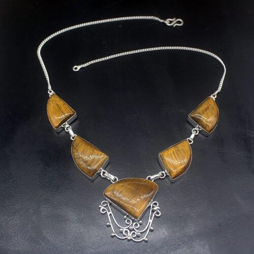 Gemstonefactory Jewelry Big Promotion 925 Silver Natural Gold Tigers Eye New Coming Women Chain Necklace 48cm 202101381