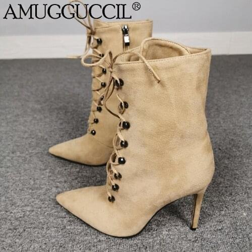Customize 2020 New Plus Big Size 35-47 Apricot Lace Up Zip Fashion Sexy High Heel Females Ladies Mid Calf Women Boots X1938