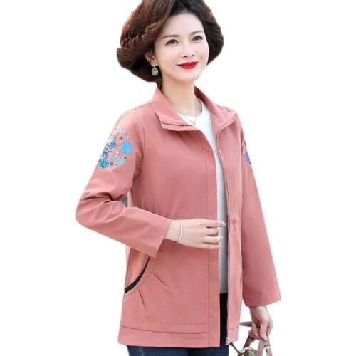 Plus size 5XL Middle-aged Female Windbreaker New Autumn Short Jacket Zipper Windbreaker Womens Basic Coat Casual Tops Outerwear