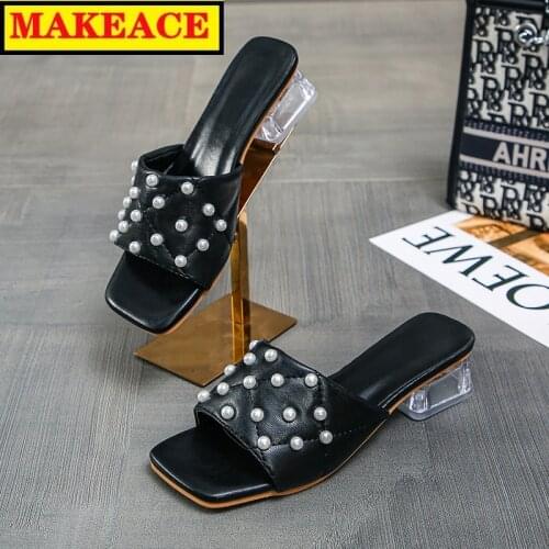 Ladies' Slippers Summer New Trend Pearl Transparent Heel Womens Sandals Open Toe Womens Sandals Outdoor Leisure Slippers Women