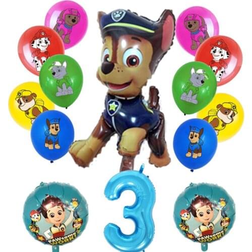 14pcs Paw Patrol Foil Balloons Chase Rocky Skye Rubble Latex Ballon Figure Boy Girl Birthday Party Deco Gift Toys For Childen