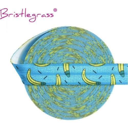 BRISTLEGRASS Wholesale 50 Yard 5/8" 15mm Banana Print FOE Foldover Elastic Spandex Satin Band Hair Tie Headband Dress DIY Sewing