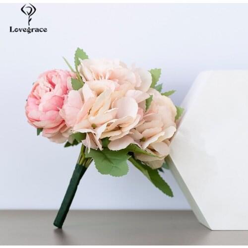 Mix Floral Peony Hydrangea Artificial Flowers Bundle Silk Fake Bouquet Flower for Home Wedding Party Decoration Faux Flore Bunch