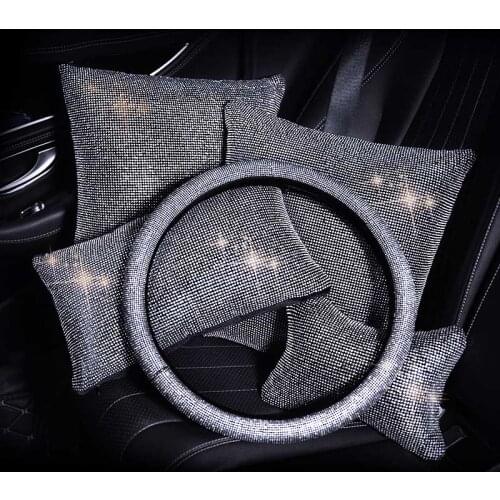 Rhinestones Crystal Car Seat belt cover pad Neck pillow Waist Support Diamond Steering wheel cover Interior Accessories Women