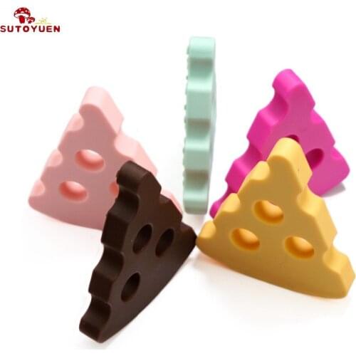 Sutoyuen 5Pc BPA Free Cheese Silicone Charms Teether Beads Pendant Bracelets Necklace Teething Pacifier Toys for Jewerly Making