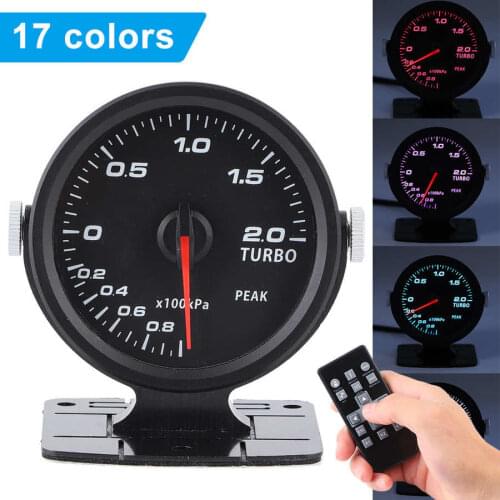 60mm Tinted 17 Color OBD2 Car Auto Color Change Display Turbo Boost Pressure Gauge Meter Racing Car Accessories 10V-15V