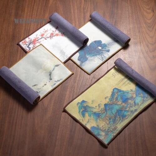 Thicken painted tea towel water-absorbing velvet cloth double-sided tea cloth tea Zen tablecloth kungfu tea ceremony accessories