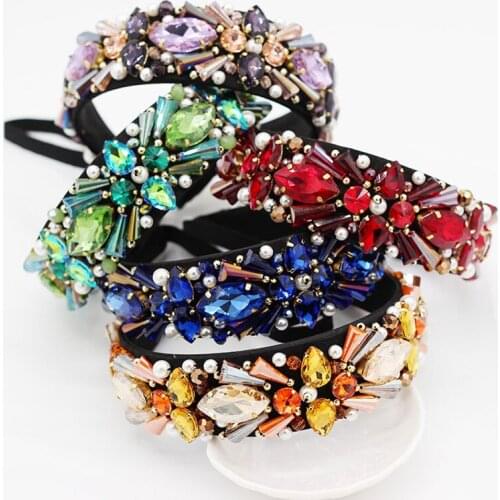 Vintage Beaded hand stitching Pageant Round Crowns Rhinestone Flower Bridal Hair Jewelry Bridal Headpiece Tiara Wedding