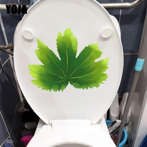 YOJA 21.5X16.9CM Green Cartoon Leaves Toilet Sticker WC Decoration Fresh Plant Home Wall Decal T1-1568