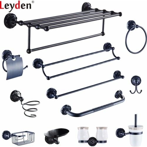 Leyden Blackened Brass Bathroom Accessories Set Towel Bar Holder Shelf Toilet Brush Holder Robe Hook Black Bath Hardware Sets