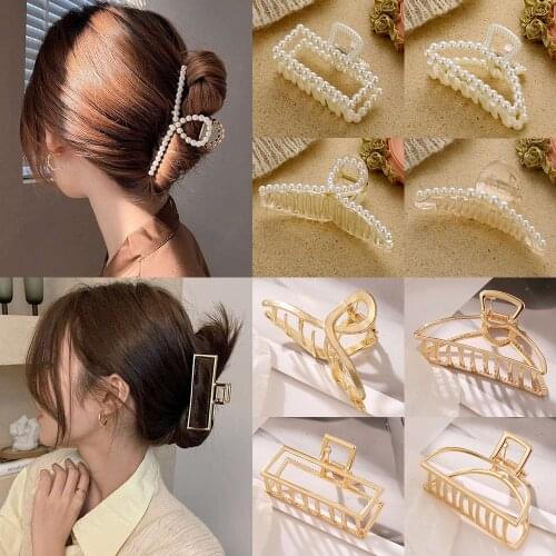 2021 New Women Elegant Gold Hollow Geometric Metal Hair Claw Vintage Hair Clips Headband Hairpin Hair Crab Hair Accessories