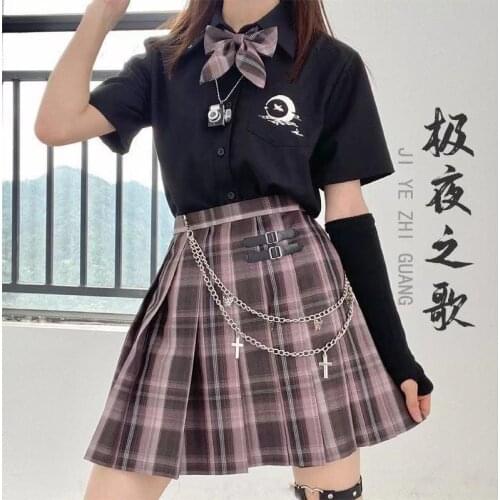 [Song of the night] Girls Short/Long sleeve High Waist Pleated Skirts Plaid Skirts Women Dress For JK School Uniform Students