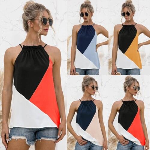 Womens Blouses Summer Sling Bandage Tops Color Matching Halter Sleeveless Shirts Womens Clothing 2021 Femme Blusas Y Camisas