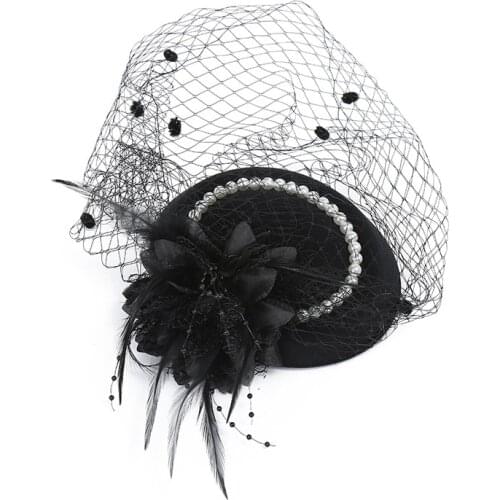 Womens feather headdress, horse race ball, screen top hat, pearl hair ornament