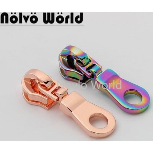10-50pcs 2 colors 38*11mm rose gold rainbow nylon head teeth zipper slider with puller for clothing and purse wholesale price