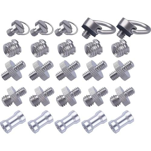 25Pcs 1/4 Inch and 3/8 Inch Converter Threaded Screws 1/4" Hot Shoe Adapter Mount Camera Ball Head Set fr Camera/Tripod/Monopod