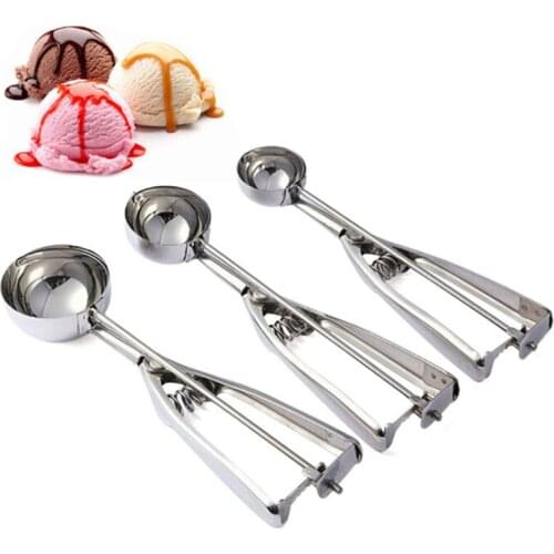 3Pcs/Set 3 Size Stainless Steel Ice Cream Scoop Stack Spoon With Trigger Cookie Spoons Handle Fruit Ball Maker Kitchen Tools